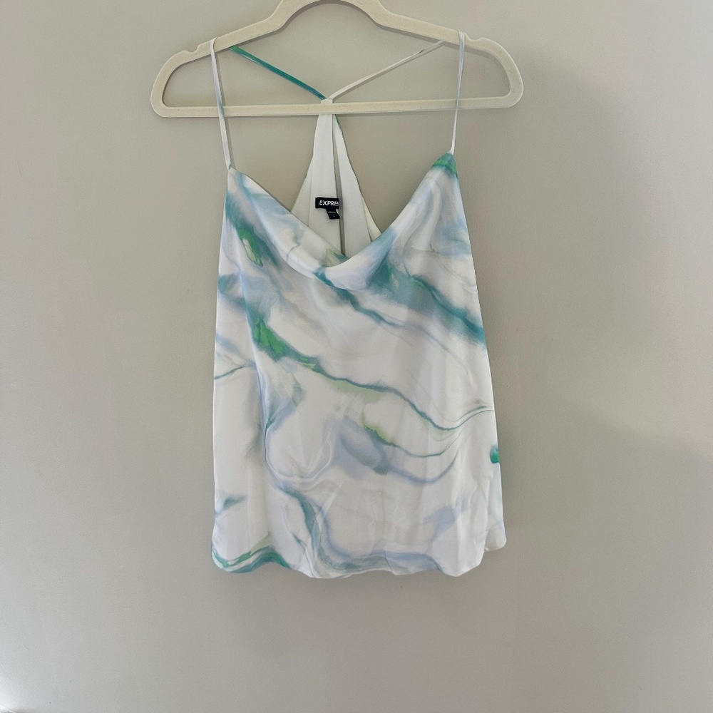 Express Abstract Marble Print Satin Racerback Cowl Neck Cami